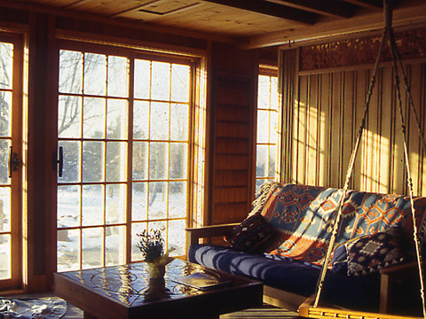 Vermont Cabin living room + passive solar